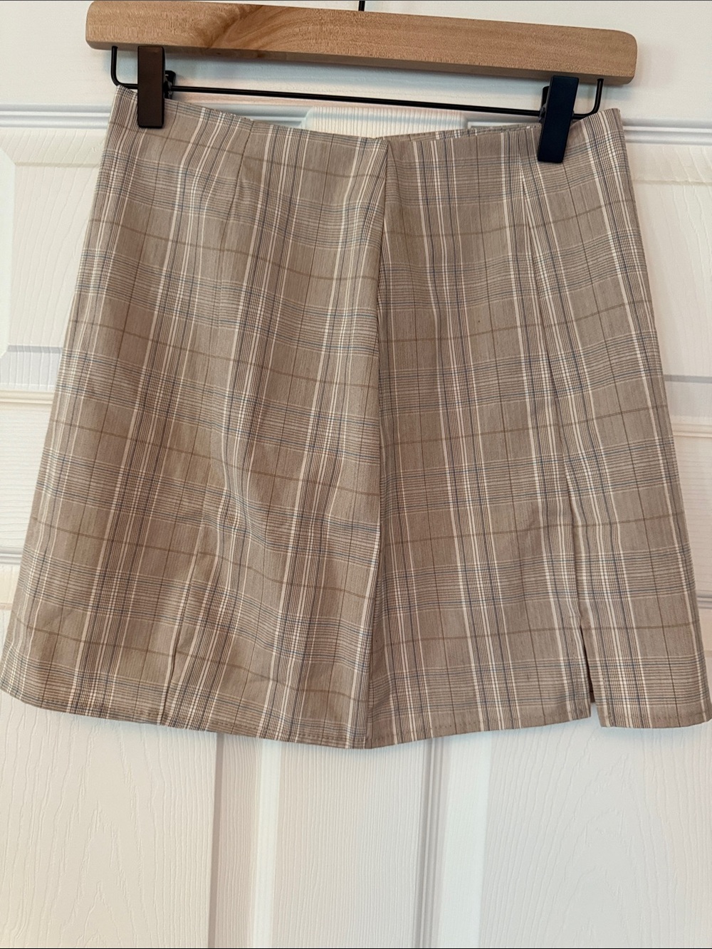 Plaid A-Line Mini Skirt in Beige